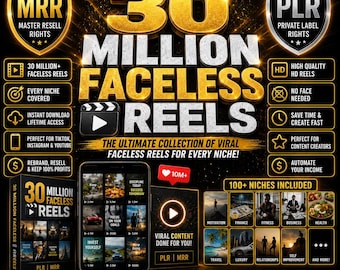 Pacchetto di 30 M Faceless Reels, pacchetti PLR video, marketing digitale pronto all'uso, prodotto digitale Mrr, reel modificabili su Canva, contenuti di marketing pronti all'uso
