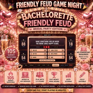 Bachelorette Friendly Feud Game, Interactive TV Bridal Party Games, Bride Tribe Activity, Editable Questions, No App Needed, Plays Anywhere