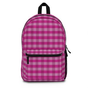 Pink Gingham Backpack, Unique Patterned Bag, School Essentials, Stylish Backpack, Back to School Gift, Cute School Bag