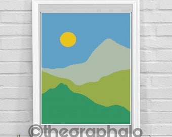 Motivo Graphghan all'uncinetto con paesaggio estivo SC 180 x 240 cm
