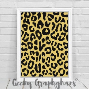 May include: A digital pattern featuring a leopard print design in black and yellow. The pattern is perfect for crafting projects like crochet or knitting.