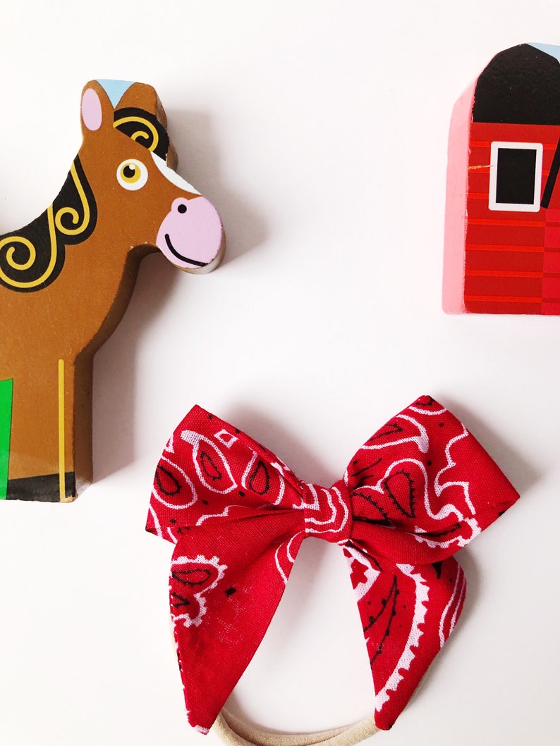 Red Bandana Print Hair Bow Country Hair Bow Toy Story Hair Etsy