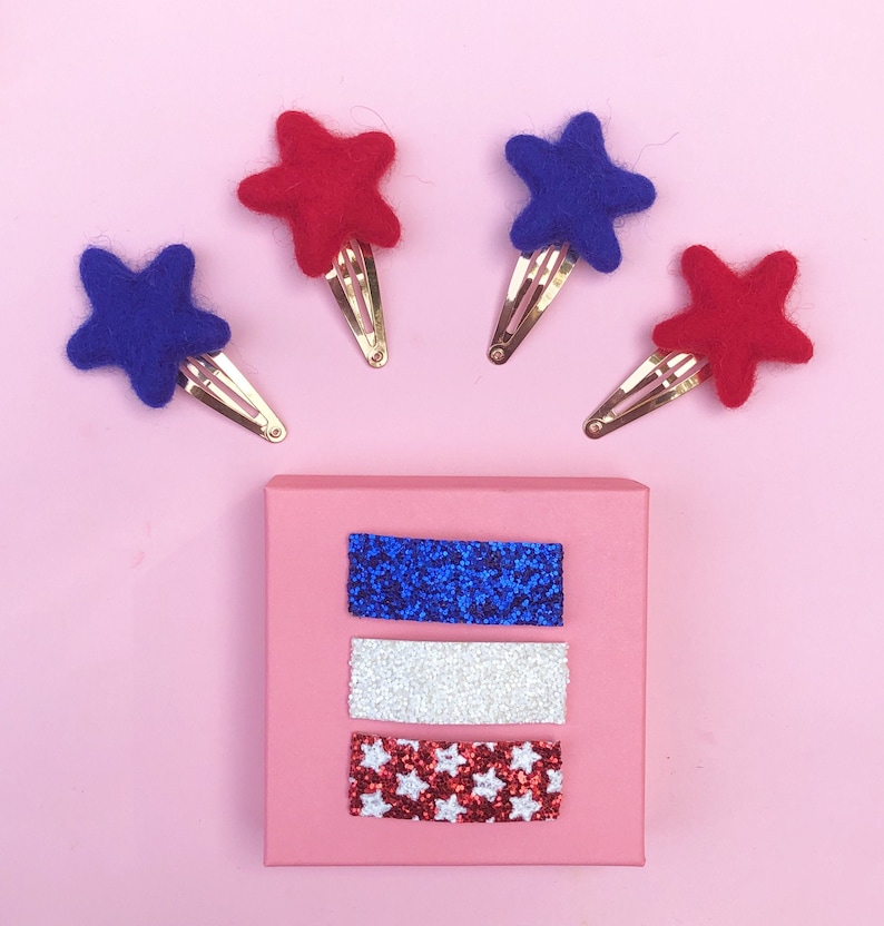 Girls Red White and Blue 4th of July Hair Clip Handmade