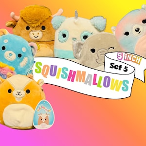 5インチ スクイッシュマロセット ぬいぐるみ動物5体セット、コレクターズアイテム、装飾品、ギフト