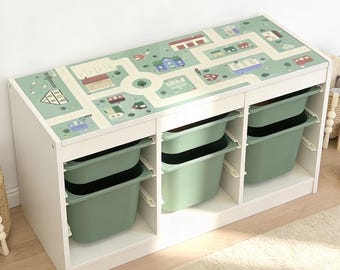 Play foil for IKEA Trofast shelf, PVC-free adhesive foil for play table, play street, children's furniture foil, green