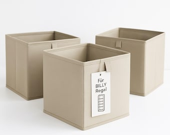 Box for IKEA BILLY shelf in beige, fabric box with loop, foldable storage box, 24 x 24 x 24 cm