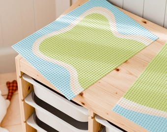Building block base plate "Lillvik" for IKEA Trofast shelf, white & pine, compatible with LEGO®, adhesive building plate, play table, base plate