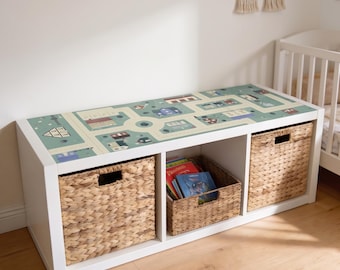 Klebefolie für IKEA Kallax 3er Regal, PVC freie Spielfolie 104 x 39cm, Straßen Spielfläche, Kinderzimmer Spielwelt für Jungen und Mädchen
