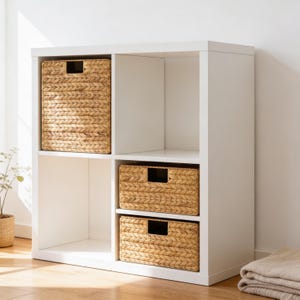 Mandje voor IKEA Kallax-plank, geweven mandje (32 x 34 x 32 cm) & (30 x 34 x 15 cm) voor een volledig of half vak, plankmandje gemaakt van waterhyacint.