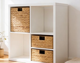 Basket for IKEA Kallax shelf, woven basket (32 x 34 x 32 cm) & (30 x 34 x 15 cm) for full or half compartment, shelf basket made of water hyacinth