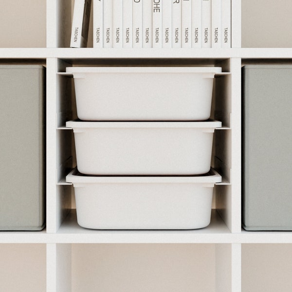 Ikea Kallax insert “Schuuver” rail system with Trofast boxes in different colors ideal for storing toys