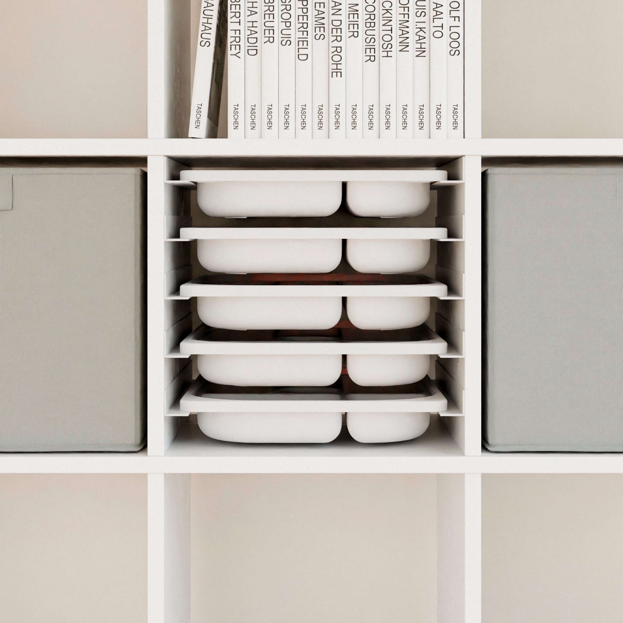 Ikea Kallax Insert Rail System With Trofast Sorting Boxes, Boxes
