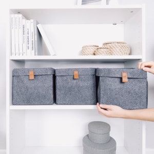 Felt box for IKEA Billy shelf, fabric box with subtle imitation leather handle, utensil, storage basket, organizer 24 x 24 x 26 cm