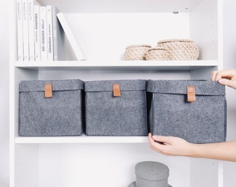 Felt box for IKEA Billy shelf, fabric box with subtle imitation leather handle, utensil, storage basket, organizer 24 x 24 x 26 cm