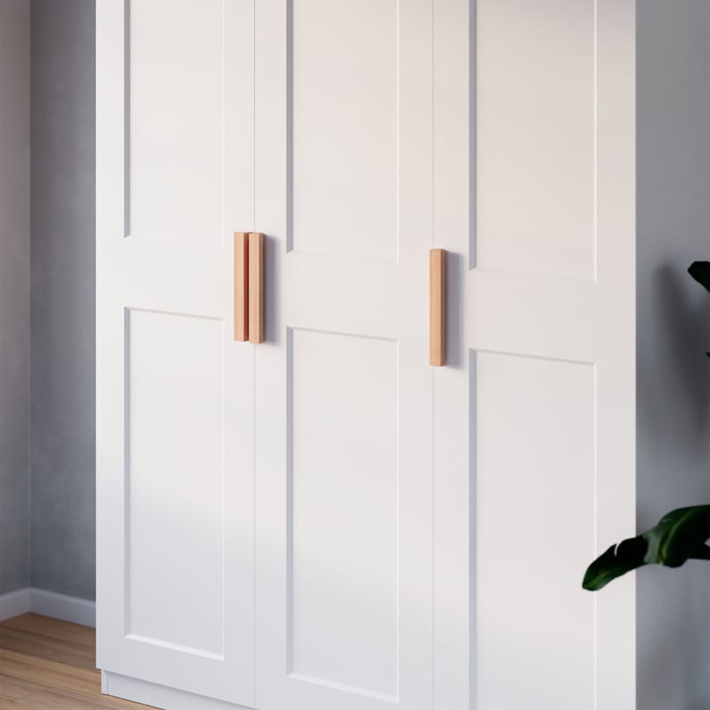 Griff für PAX Türen, Holzgriff aus Eiche für IKEA Kleiderschrank, Türgriff aus Holz inkl. Schablone und Bohrer 25 x 3cm Bild 2