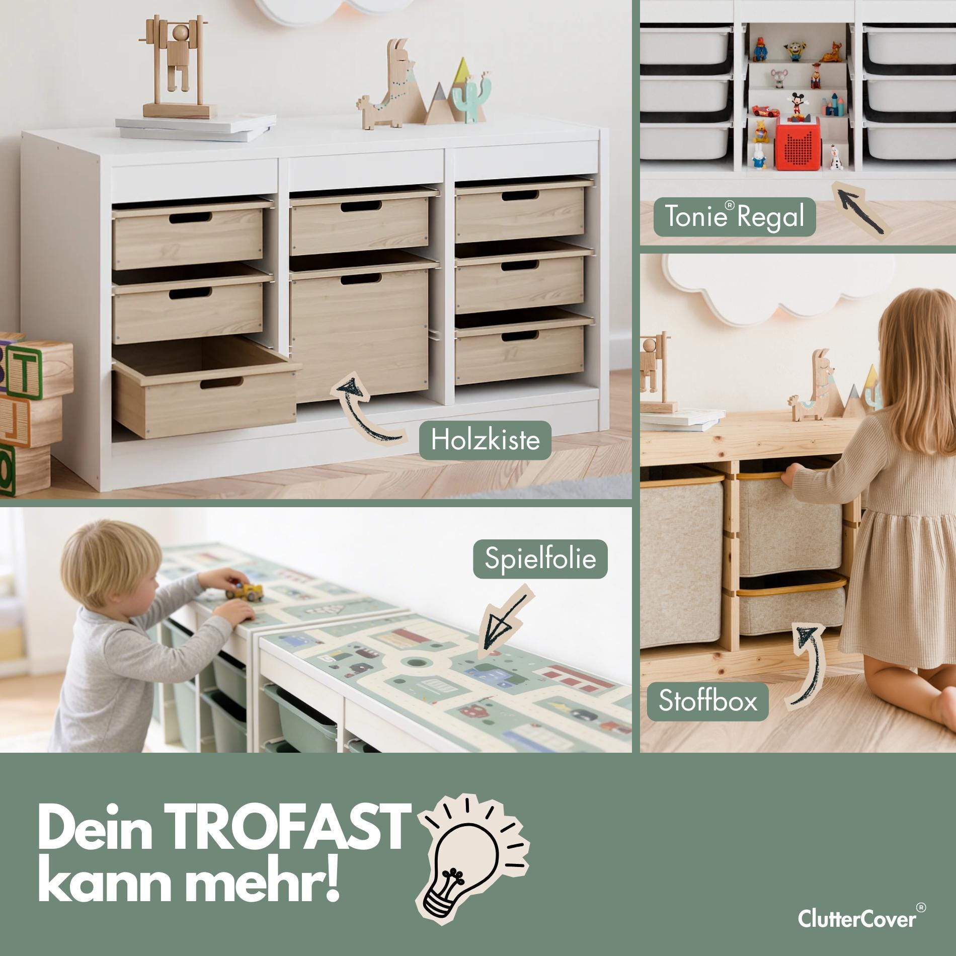 Boxen für IKEA Trofast Regal, Stoffboxen in drei Größen mit stabilem Holzrahmen, Trofast-Box zum Einschieben, Spielzeug-Kiste, grau