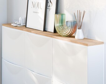Wooden board for 3 Ikea Trones shoe cabinets, oak