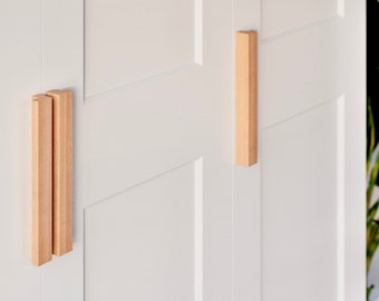 Handle for PAX doors, wooden handle made of oak for IKEA wardrobe, wooden door handle including template and drill (25 x 3 cm)