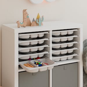 Ikea Kallax insert rail system with Trofast sorting boxes, boxes for storing toys, tools, Lego, sewing utensils