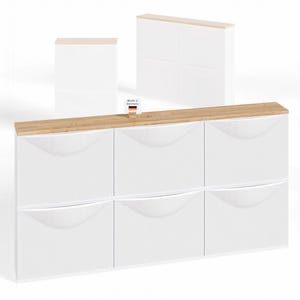 Holzplatte für 3 Ikea Trones Schuhschränke, Eiche - Deckplatte, Holzbrett für drei Schuhregale nebeneinander, 154,1 x 15,9 x 1,9cm