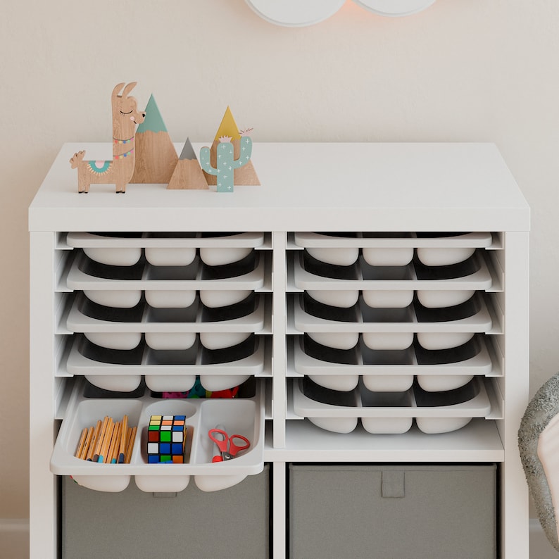 Ikea Kallax Einsatz Schienensystem mit Trofast Sortierkästen, Boxen für die Aufbewahrung von Spielzeug, Werkzeug, Lego, Nähutensilien Bild 5