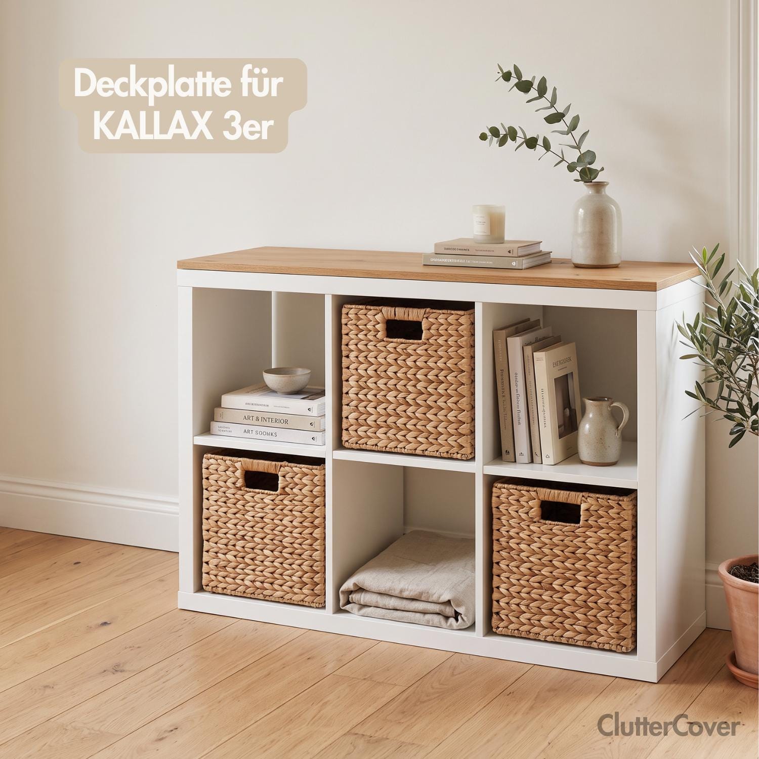 Wooden Board for 3-tier Ikea Kallax Shelf, Oak - Top Plate, Wooden Board for Cube Shelf With Three Compartments, Width, 111.5 X 39.2 X 1.9 Cm