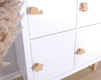 4x furniture handles wooden animals, safari or aquatic animals, furniture buttons, handles perfectly suitable for Ikea furniture such as Kallax and Hemnes