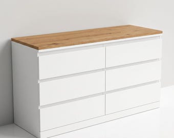 Wooden top panel for IKEA Malm chest of drawers, large, 6 drawers, 160 x 48 cm, Artisan Oak finish, IKEA hack