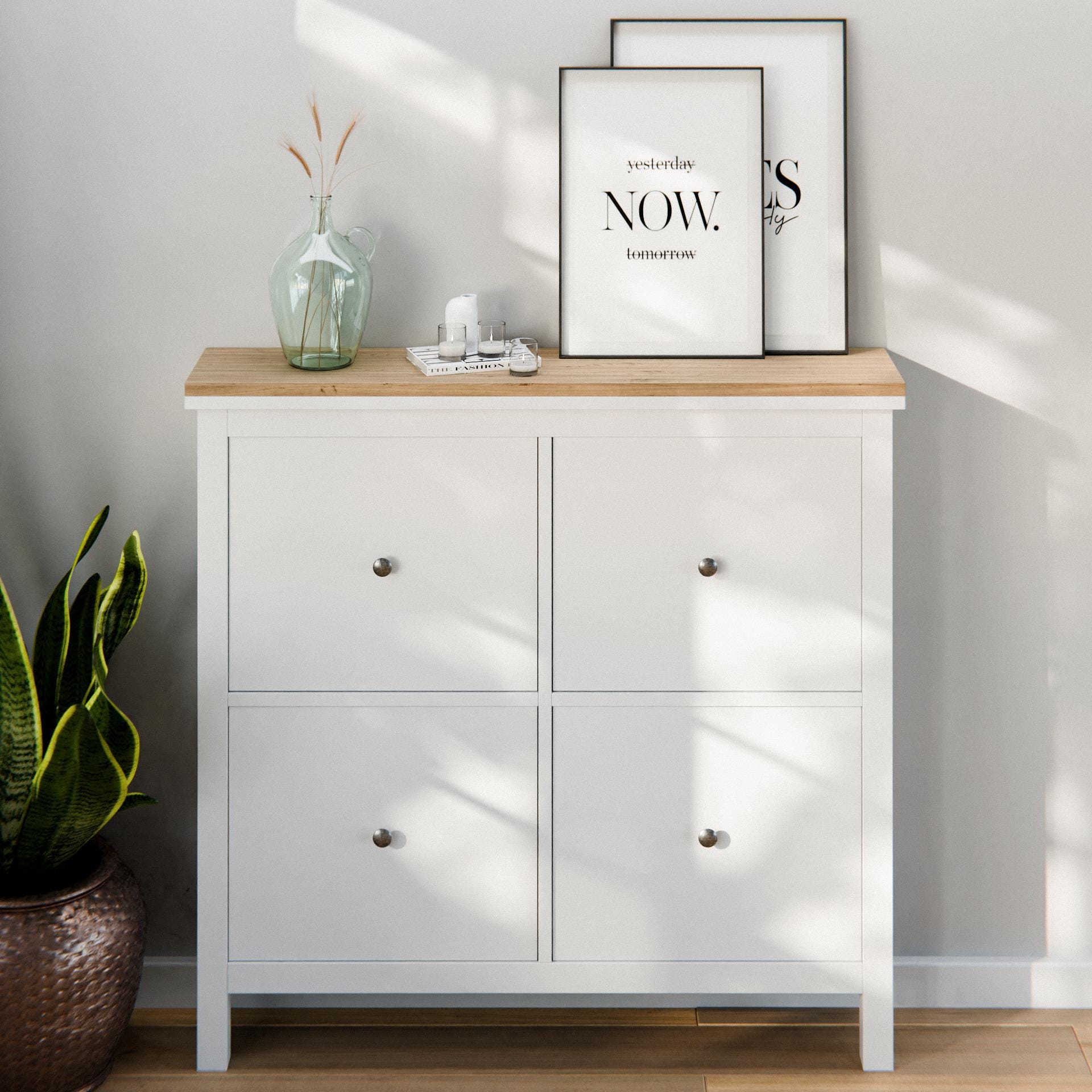 IKEA/HEMNES シューズボックス HEMNES ヘムネス シューズボックス2段×2, ホワイト, 107x22x101