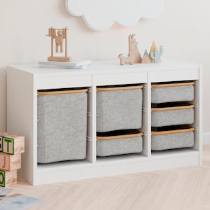 Boxes for IKEA Trofast shelving unit, fabric boxes in three sizes with sturdy wooden frame, Trofast slide-in box, toy box, grey