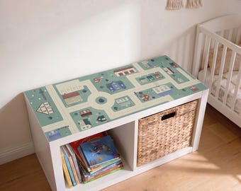 Klebefolie für IKEA Kallax 2er Regal, PVC freie Spielfolie 76 x 39cm, Straßen Spielfläche, Kinderzimmer Spielwelt für Jungen und Mädchen