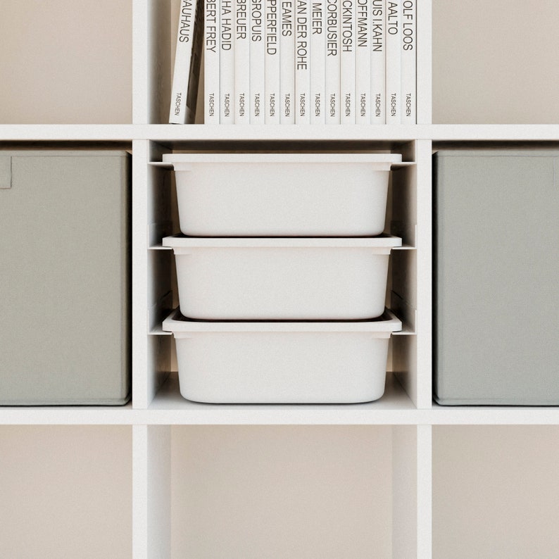 Ikea Kallax Einsatz Schuuver Schienensystem mit Trofast Boxen in verschiedenen Farben ideal für die Aufbewahrung von Spielzeug Mit 3x Box (weiß)