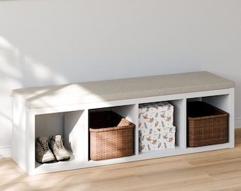 Sitzauflage für 4er Kallax Regal von Ikea mit abnehmbarem Bezug in Grau oder Beige - Sitzkissen, Auflage für Sitzbank, 146 x 39 x 4cm