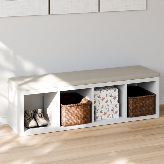 Sitzauflage für 4er Kallax Regal von Ikea mit abnehmbarem Bezug in Grau oder Beige - Sitzkissen, Auflage für Sitzbank, 146 x 39 x 4cm