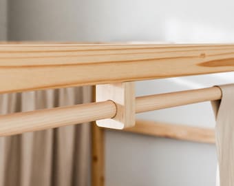 Curtain rod for IKEA Kura bed, optionally with matching curtain, wooden curtain rod, cotton muslin fabric in various colors