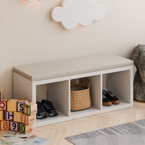 Zitkussen voor 3 Kallax-planken van Ikea met afneembare hoes in grijs of beige - zitkussen, kussen voor bank, 111 x 39 x 4 cm
