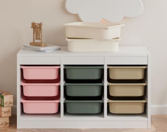 Boîte "TRÖVI" pour étagère IKEA Trofast 42x30x10cm en blanc, beige, rose, eucalyptus - boîte de rangement en plastique pour jouets et bien plus encore.