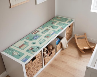 Klebefolie für IKEA Kallax 4er Regal, PVC freie Spielfolie 139 x 39cm, Straßen Spielfläche, Kinderzimmer Spielwelt für Jungen und Mädchen