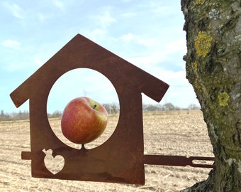 Tappo per albero in metallo con luogo di alimentazione per uccelli Decorazione giardino ruggine casetta per uccelli