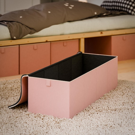 Box für IKEA Kura Bett, Unterbett Aufbewahrungsbox aus Cord Stoff, 90 x 32 x 27cm – Unterbettkommode, Kiste in Beige, Rosa oder Grün
