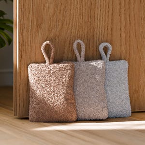 Door stop with plush cover in beige, light brown, cream white - modern door holder, 1.0kg