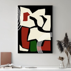 Black Red Green Abstract Art Print: Modern Wall Decor (Digital Download)