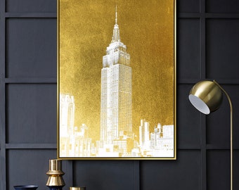 Gold Skyscraper Print: Abstract Cityscape Wall Art (Digital Download)