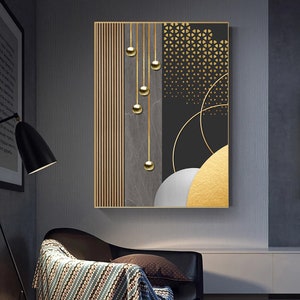 Printable Golden Black Circle Wall Art Print, Abstract Oak Print Art, Wall Decor Prints, Digital Download Art