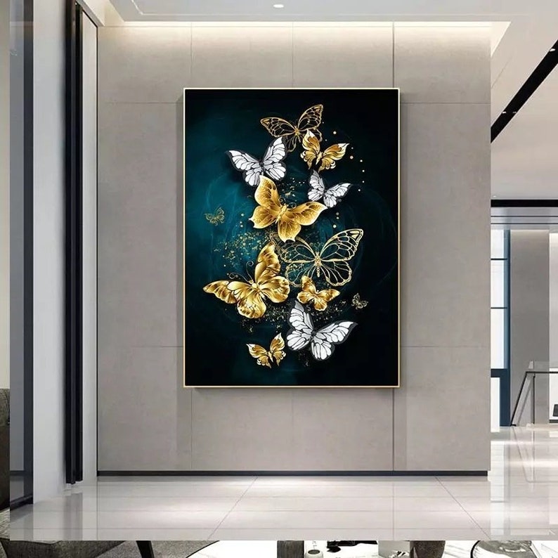 Printable Gold Green Blue Butterflies Wall Art Print Gold Etsy