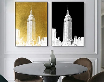 Gold & Black Skyscraper Print Set: Abstract Cityscape Wall Art (Digital Download)