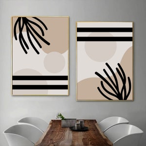 Abstract Bohemian Wall Art Prints: Black, Brown & Coral Set (Digital Download)