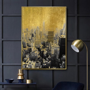 Golden New York United States City Wall Art Print, Abstract Golden Print Art, Wall Decor Prints, Digital Download Art