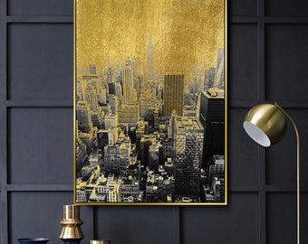 Golden New York Cityscape Art Print: Abstract Wall Decor (Digital Download)