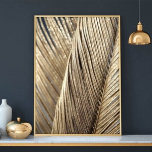 Printable Golden Feather Wall Art Print, Gold Print Art, Wall Decor Prints, Digital Download Art